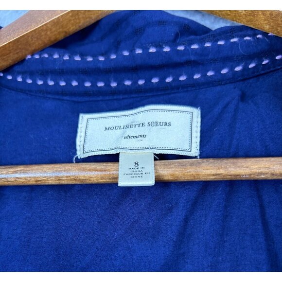 Moulinette Soeurs Anthropologie Dress Women's 8 Navy High Lo Button Up Cocktail - Picture 6 of 12